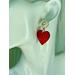 Pearl and red heart dangle earrings, valentine's day earrings